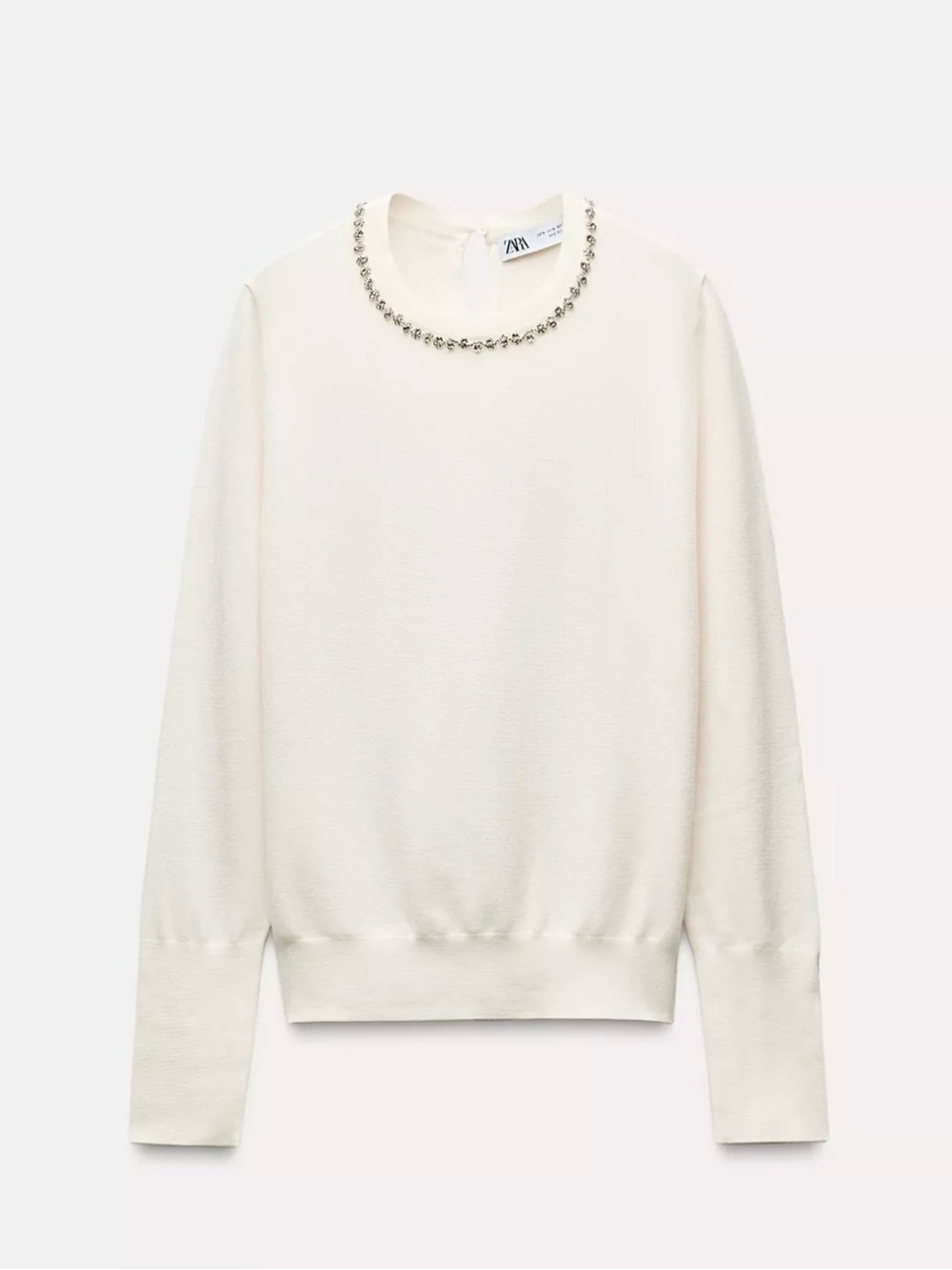 Zara Women's Ecru Jewel Collar Knit Sweater